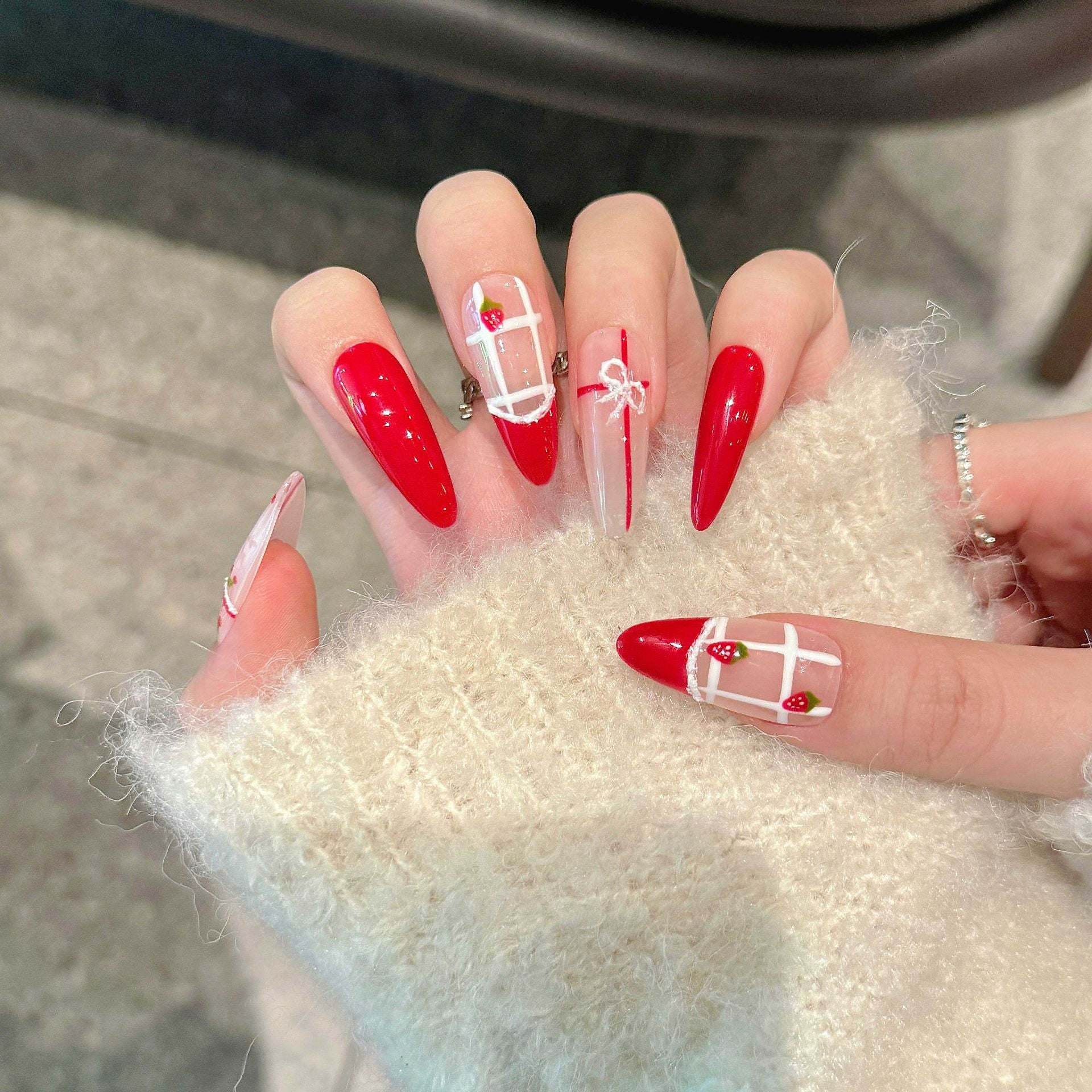 Cream Cherry Nails Set