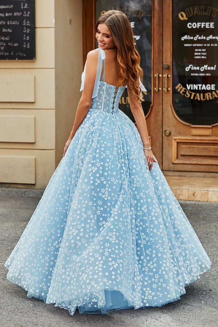 Sweetheart Floral A-line Prom Dresses With Bow Straps, Newest 2025 Prom Dresses