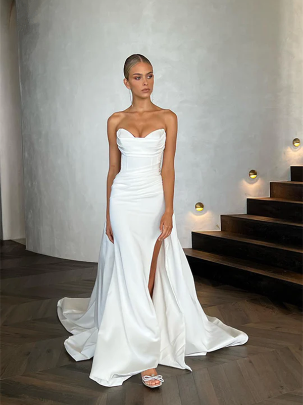 Popular Mermaid Wedding Dresses, Simple Newest Wedding Dresses, 2024 Strapless Bridal Gowns