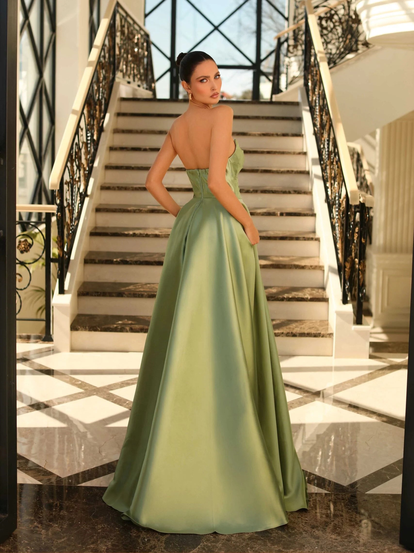 Strapless A-line Satin Prom Dresses, Newest Prom Dresses, 2024 Prom Dresses, Evening Dresses, Graduation Party Dresses