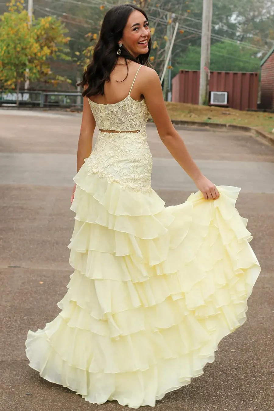 Straps Appliques Girl Party Dresses, Lace Newest Long Prom Dresses, Elegant Wedding Guest Dresses