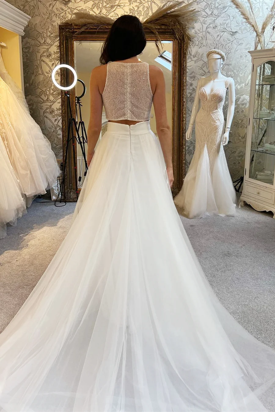 Two Pieces Sequins Wedding Dresses, A-line Tulle Simple Bridal Gowns, Newest 2025 Wedding Dresses