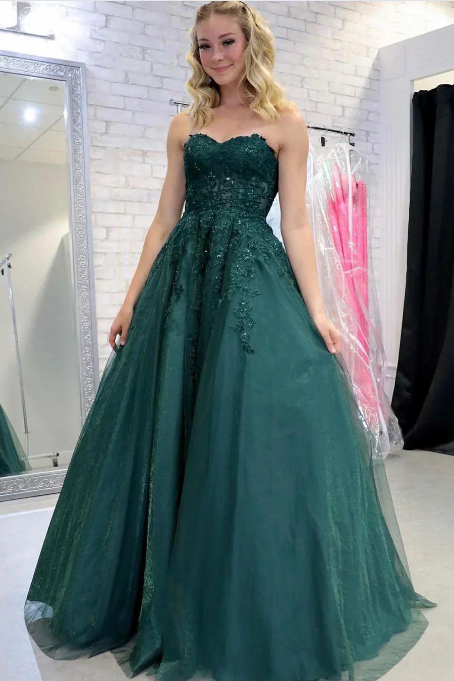 A-line 2025 Newest Long Prom Dresses, Sweetheart Lace Wedding Guest Dresses, Maxi Dresses