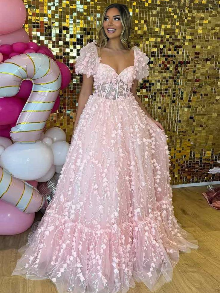 Sweetheart Pink Girl Graduation Party Dresses, A-line Appliques Newest Long Prom Dresses, 2025 Prom Dresses