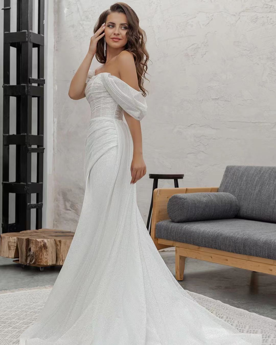 Off the Shoulder Shiny Mermaid Wedding Dresses, Elegant Long Bridal Gown, 2023 Wedding Dresses, Bridal Wear