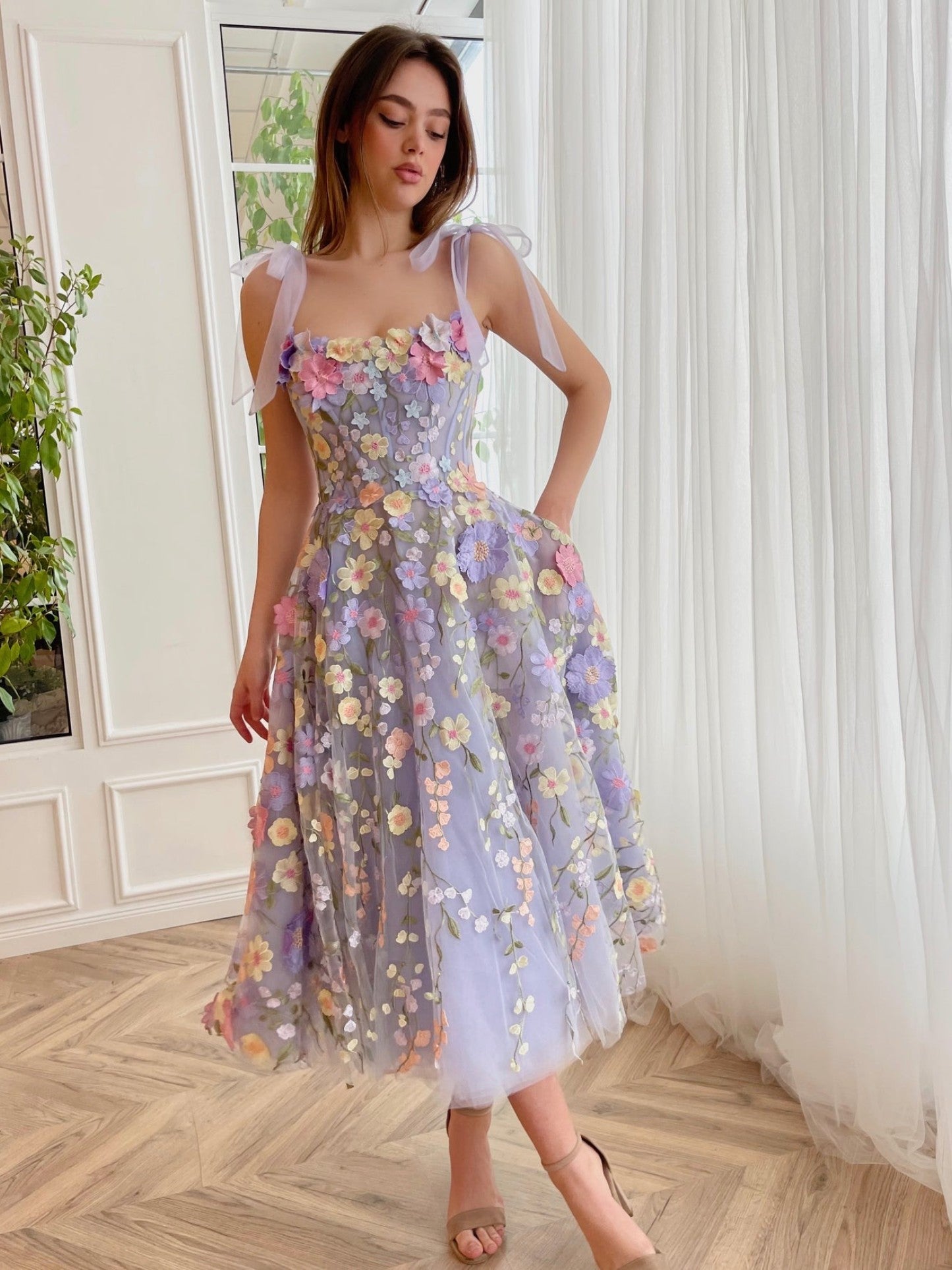 Lavender Bloom Newest 2023 Long Prom Dresses, Elegant Floral Girl Party Dresses, Fashion Formal  Couture Dresses