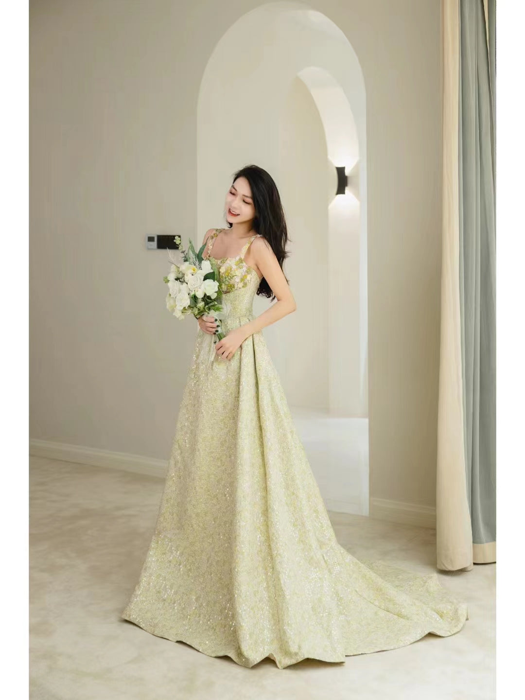 Sweetheart Green Floral Embroidery Prom Dresses, Elegant Newest Prom Dresses