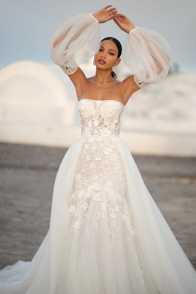 Strapless Lace Wedding Dresses, Popular A-line Bridal Gowns, Newest Elegant Wedding Dresses