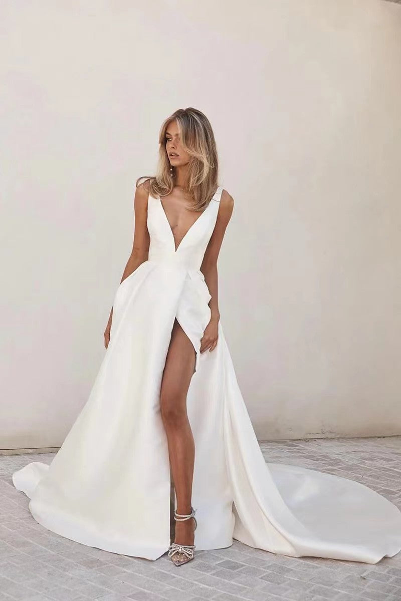Simple V-neck Wedding Dresses, Newest 2023 Wedding Dresses, A-line Popular Bridal Gowns
