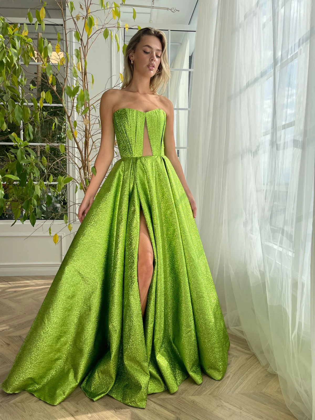 A-line Glitter High Slit Prom Dresses, Shiny Long Prom Dresses, Newest 2024 Prom Dresses