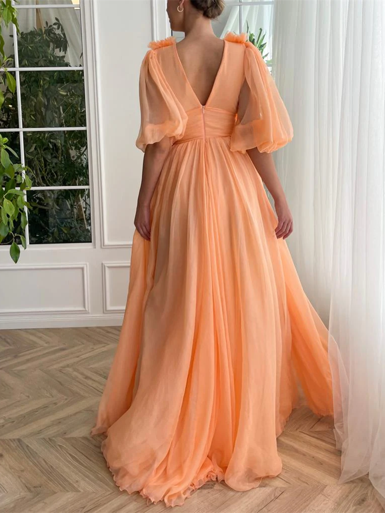 Deep V-neck A-line Slit Prom Dresses, Newest Prom Dresses, 2024 Prom Dresses