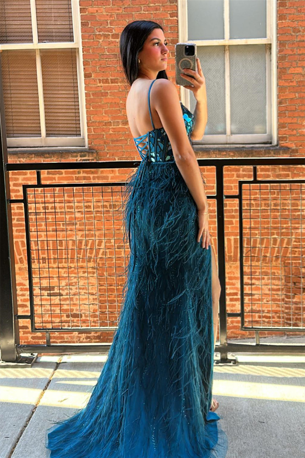 Spaghetti Straps Evening Party Dresses, Luxury Furry Wedding Guest Dresses, Side Slit Newest 2024 Long Prom Dresses
