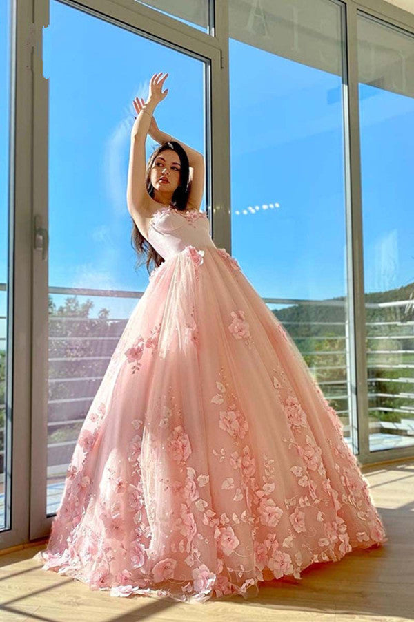 Sweetheart Appliques Girl Party Dresses. Elegant Newest 2024 Long Prom Dresses,Pink Bridal Gowns