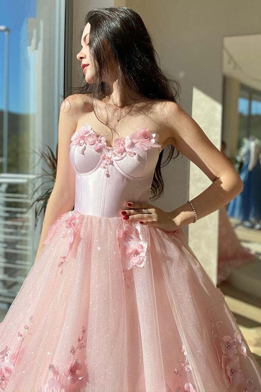 Sweetheart Appliques Girl Party Dresses. Elegant Newest 2024 Long Prom Dresses,Pink Bridal Gowns