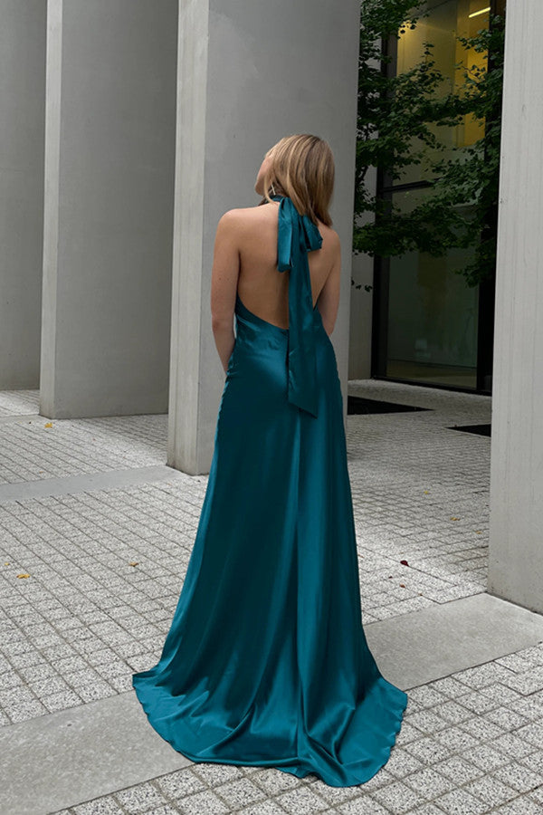 Halter Newest Long Prom Dresses, Open Back Bridesmaid Dresses, Sexy Evening Party Girl Dresses