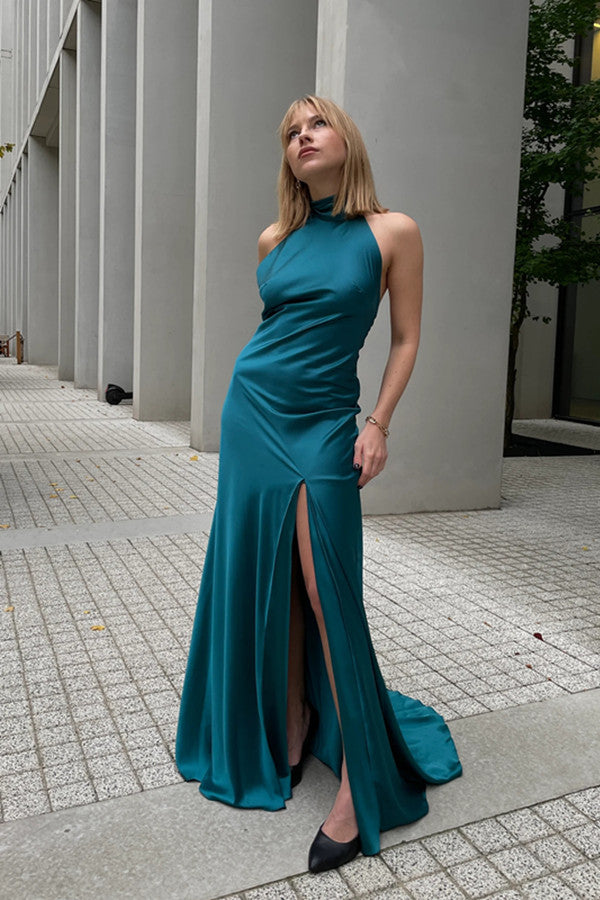 Halter Newest Long Prom Dresses, Open Back Bridesmaid Dresses, Sexy Evening Party Girl Dresses