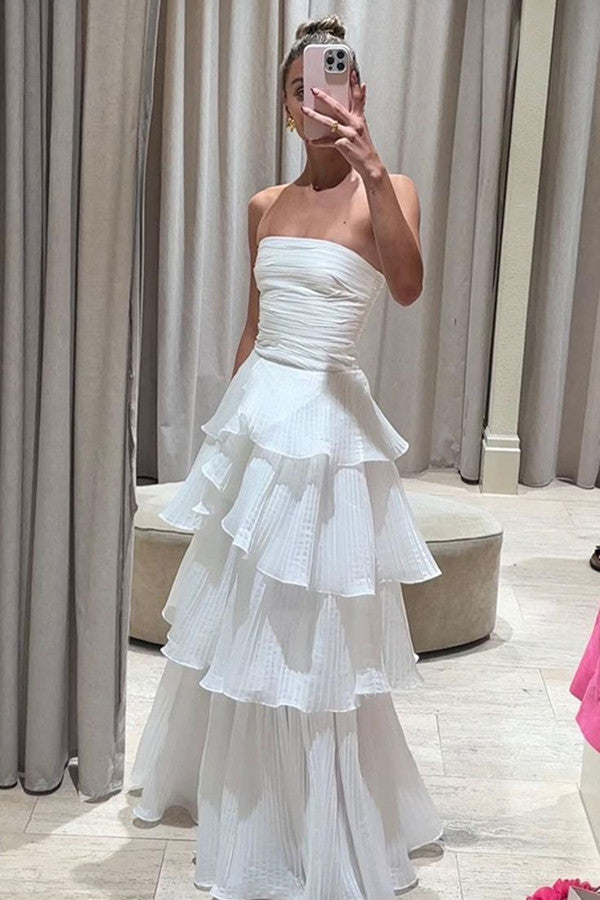 Strapless Newest Long Prom Dresses, Puffy Evening Party Dresses, Wedding Bridesmaid Dresses
