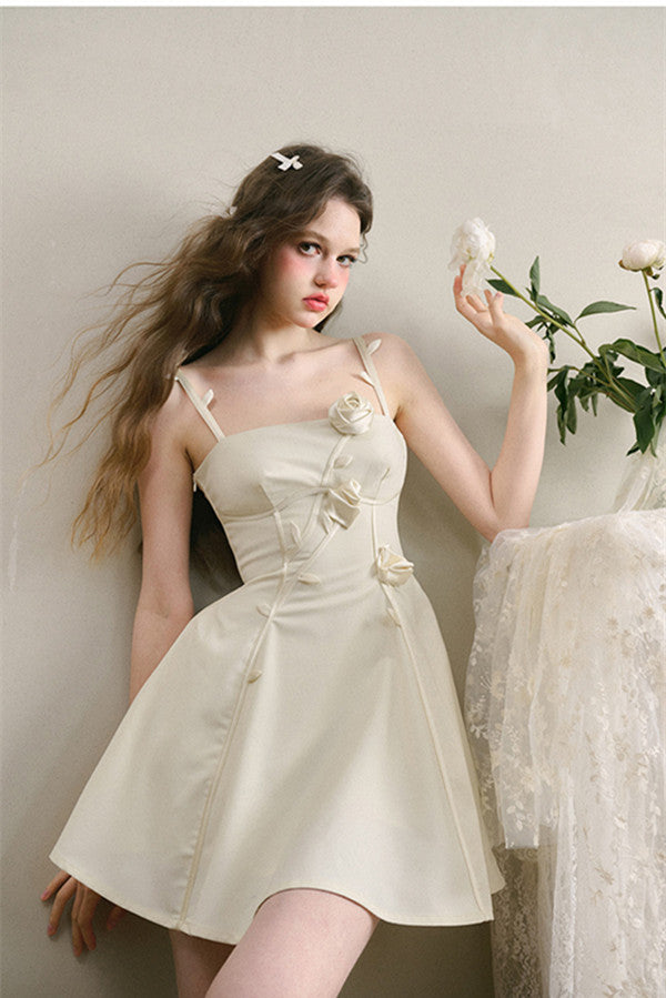 Rose Design Mini Wedding Dresses, Newest Prom Dresses, Satin A-line Bridal Gowns