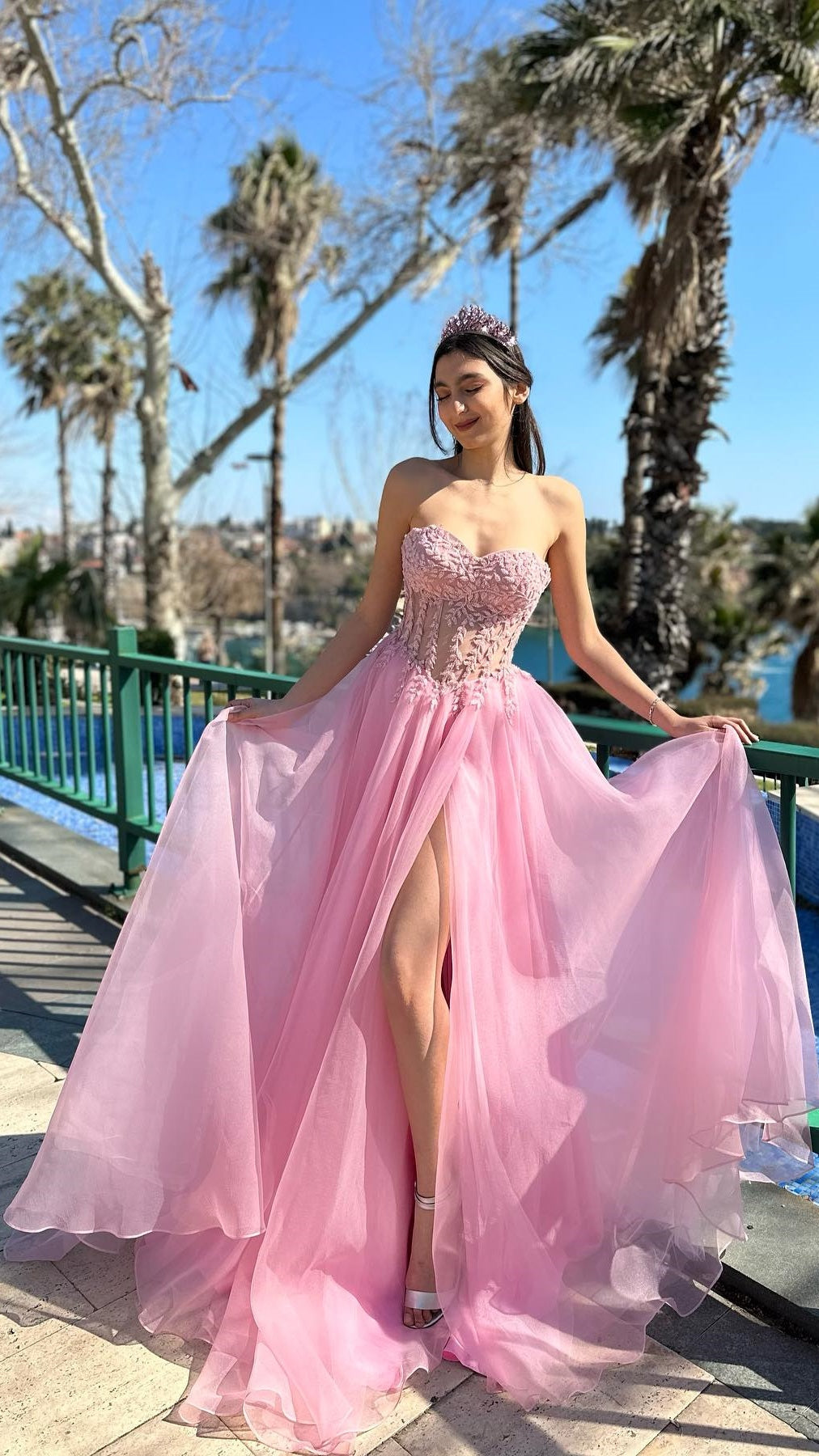 Elegant Sweetheart Girl Prom Dresses, A-line Newest Long Prom Dresses, Lace Bridal Gowns