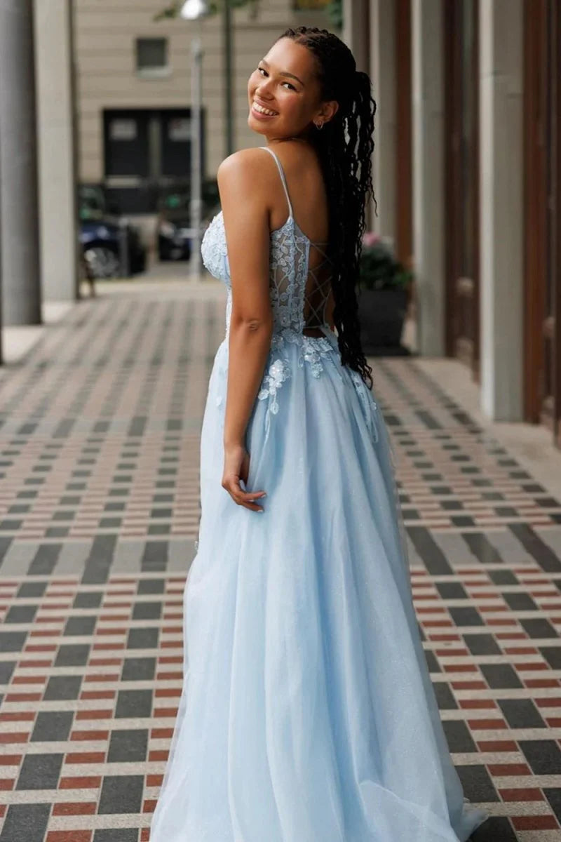 Appliques Straps Girl Party Dresses, Lace Elegant Newest Long Prom Dresses, A-line Fashion Bridesmaid Dresses
