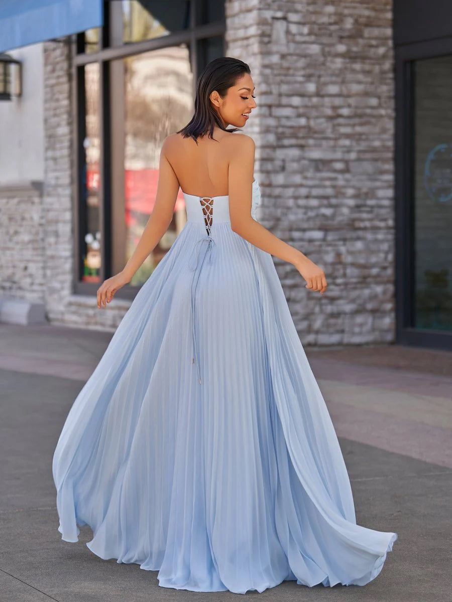 Sweetheart A-line Girl Graduation Newest Long Prom Dresses, Strapless Elegant Wedding Bridesmaid Dresses