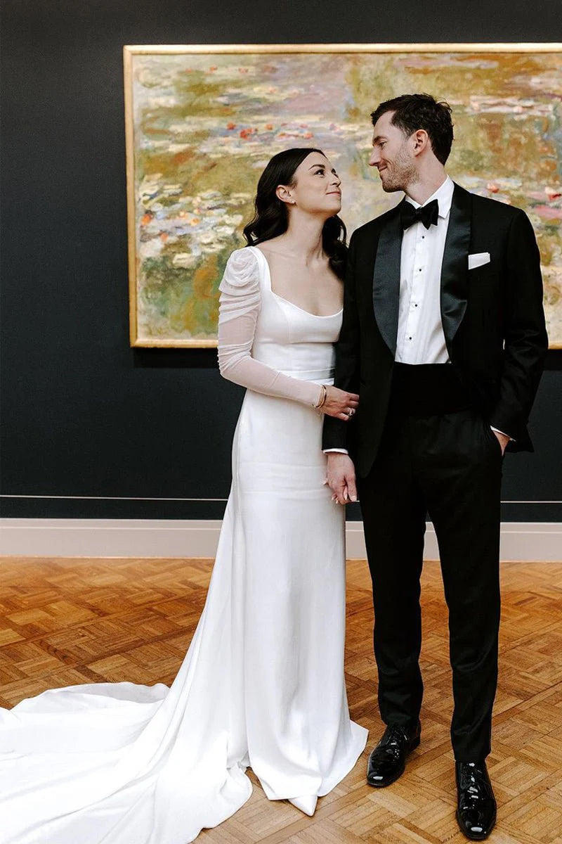 Open Back 2025 Newest Wedding Dresses, Long Sleeves Bridal Gowns, Simple Wedding Dresses