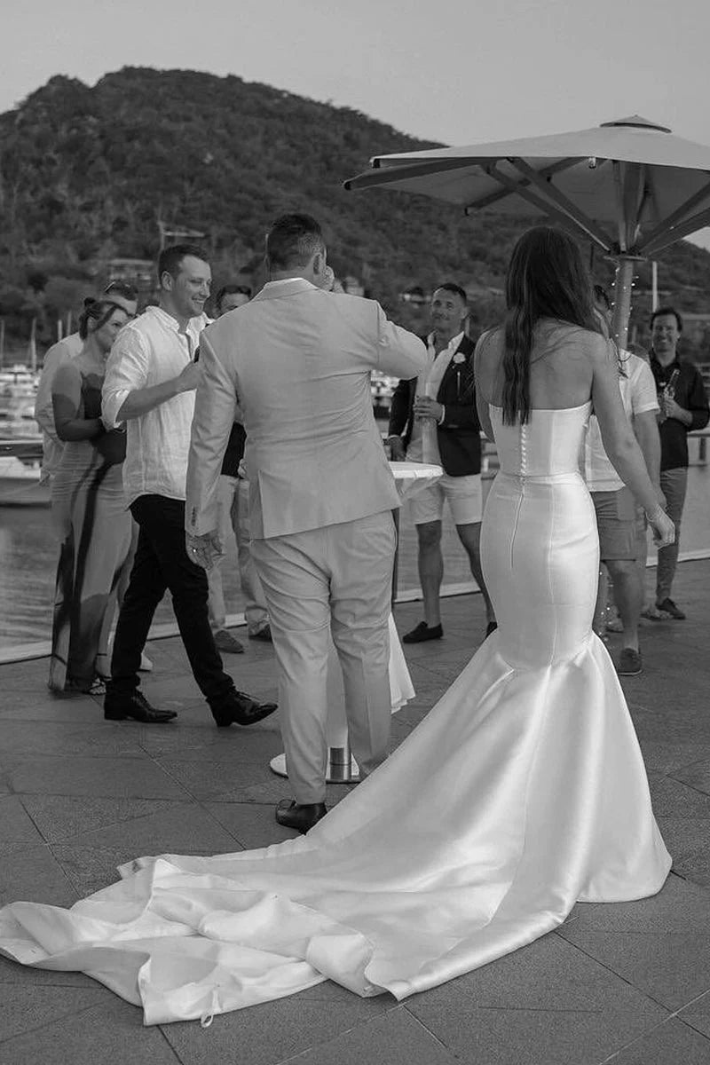 Strapless High Quality Wedding Dresses, Fashion Mermaid Bridal Gowns, Newest Handmade Wedding Dresses