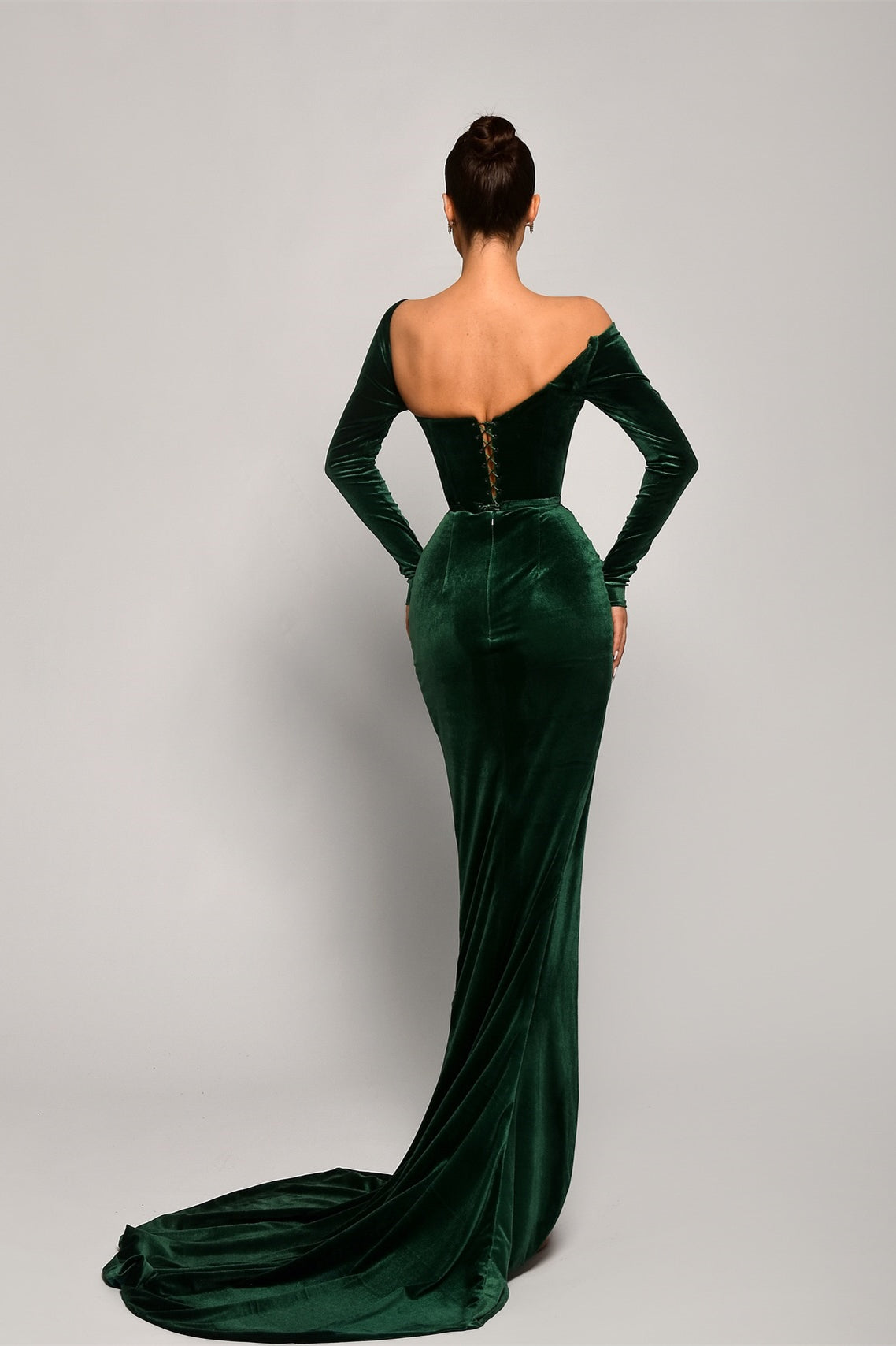 Dark Green Velvet Long Sleeves Fitted Prom Dresses, Wedding Guest Dresses, Long Bridesmaid Dresses, Newest Prom Dresses