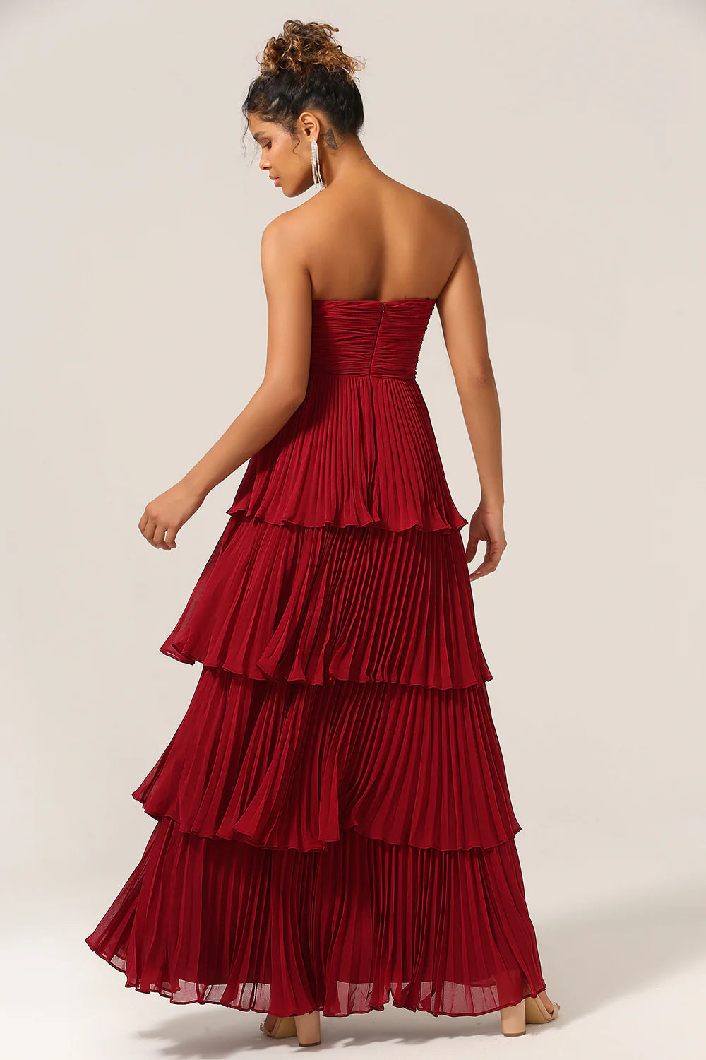 Red A-line Pleated Cake Dresses With Ruffles, Newest Prom Dresses, Bridesmaid Dresses