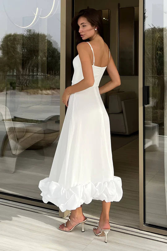 Scoop Neckline Black Midi Dresses, Unique Ruffles Skirt, Simple Black Dresses, Newest Prom Dresses, Wedding Guest Dresses, Bridesmaid Dresses