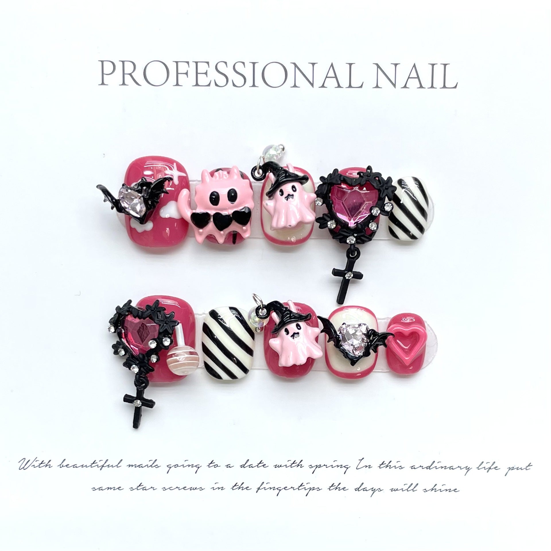 Cute Halloween Devil Heart Nails