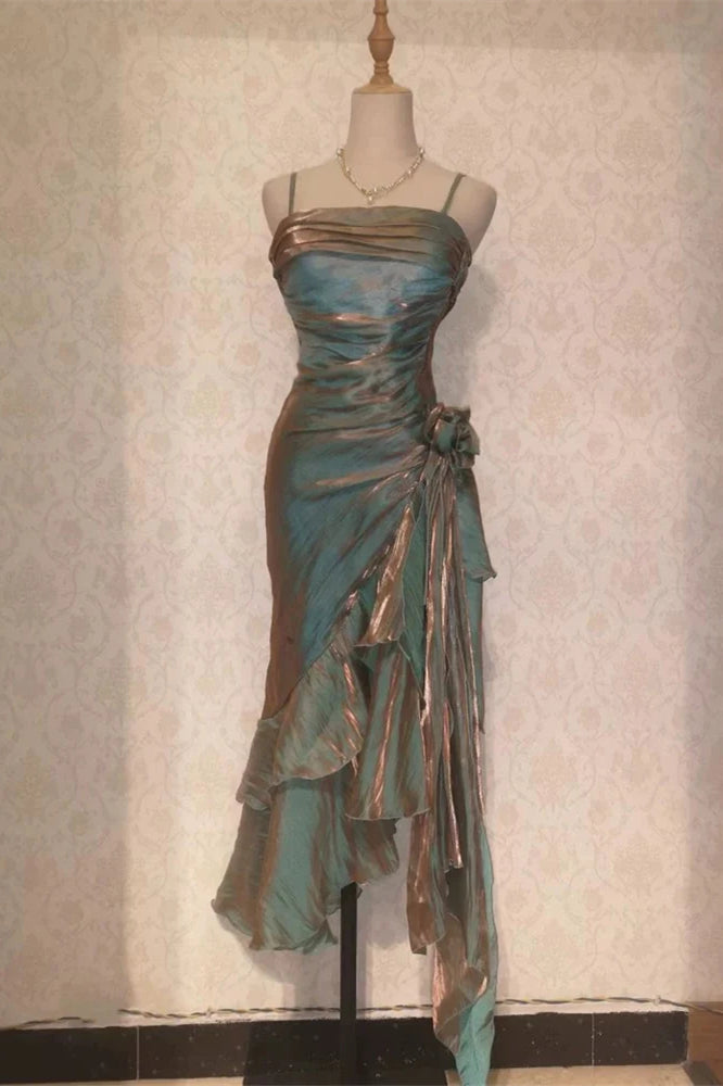 Spaghetti Mermaid Party Dresses, Shimmering Midi Dresses, Vocation Dresses