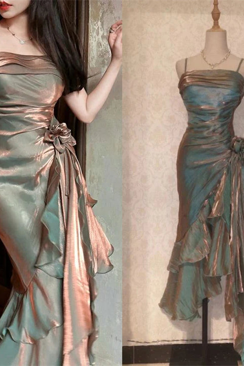 Spaghetti Mermaid Party Dresses, Shimmering Midi Dresses, Vocation Dresses