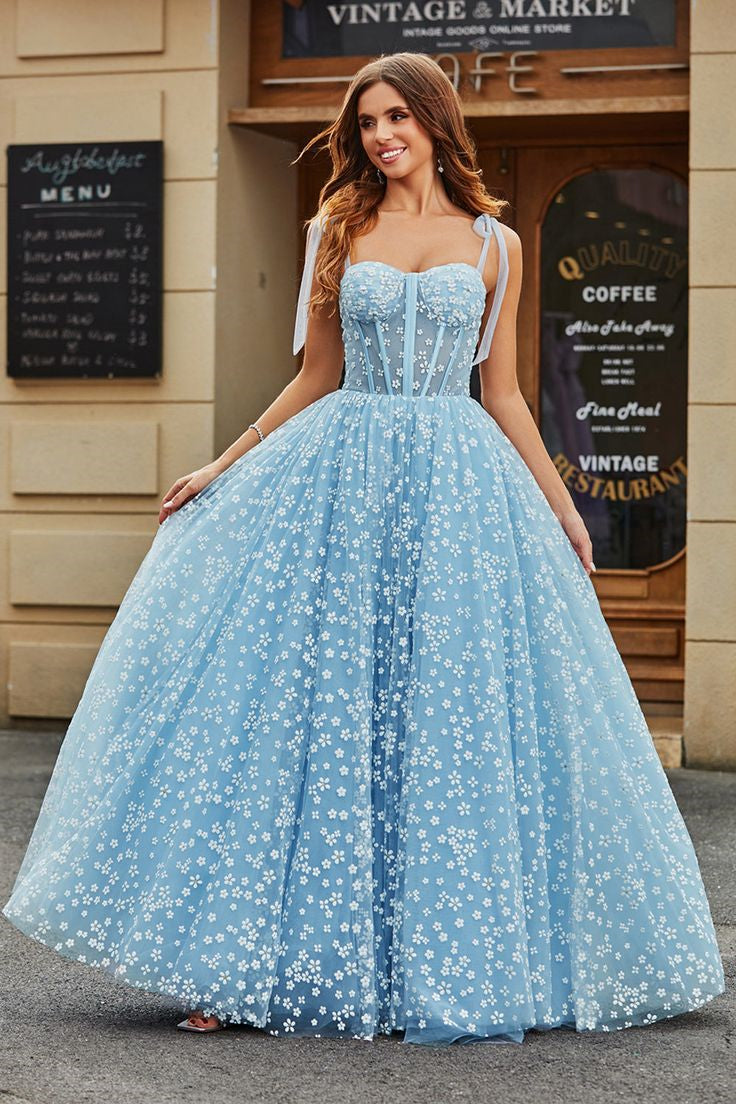 Sweetheart Floral A-line Prom Dresses With Bow Straps, Newest 2025 Prom Dresses