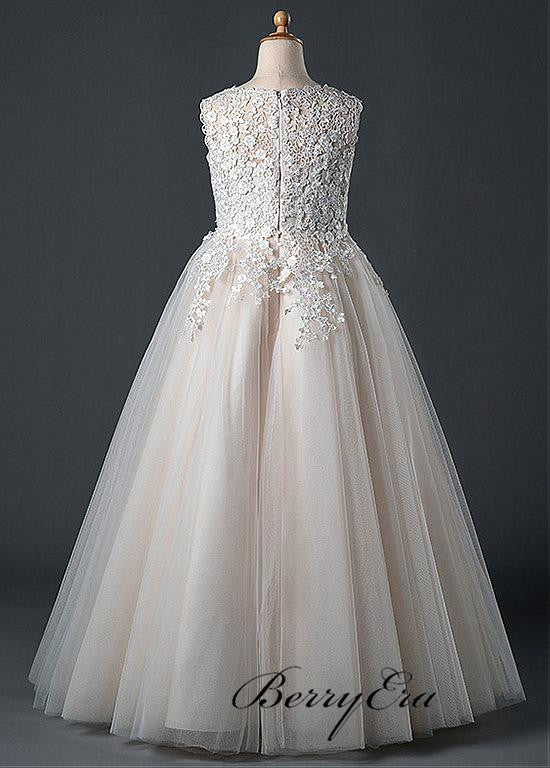 Sleeveless Lace Tulle A-line Fower Girl Dresses