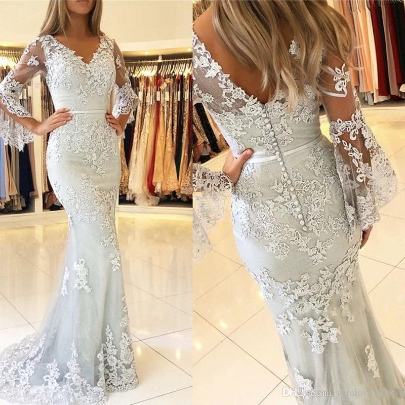 Lace Mermaid Sexy Long Tulle Prom Dresses