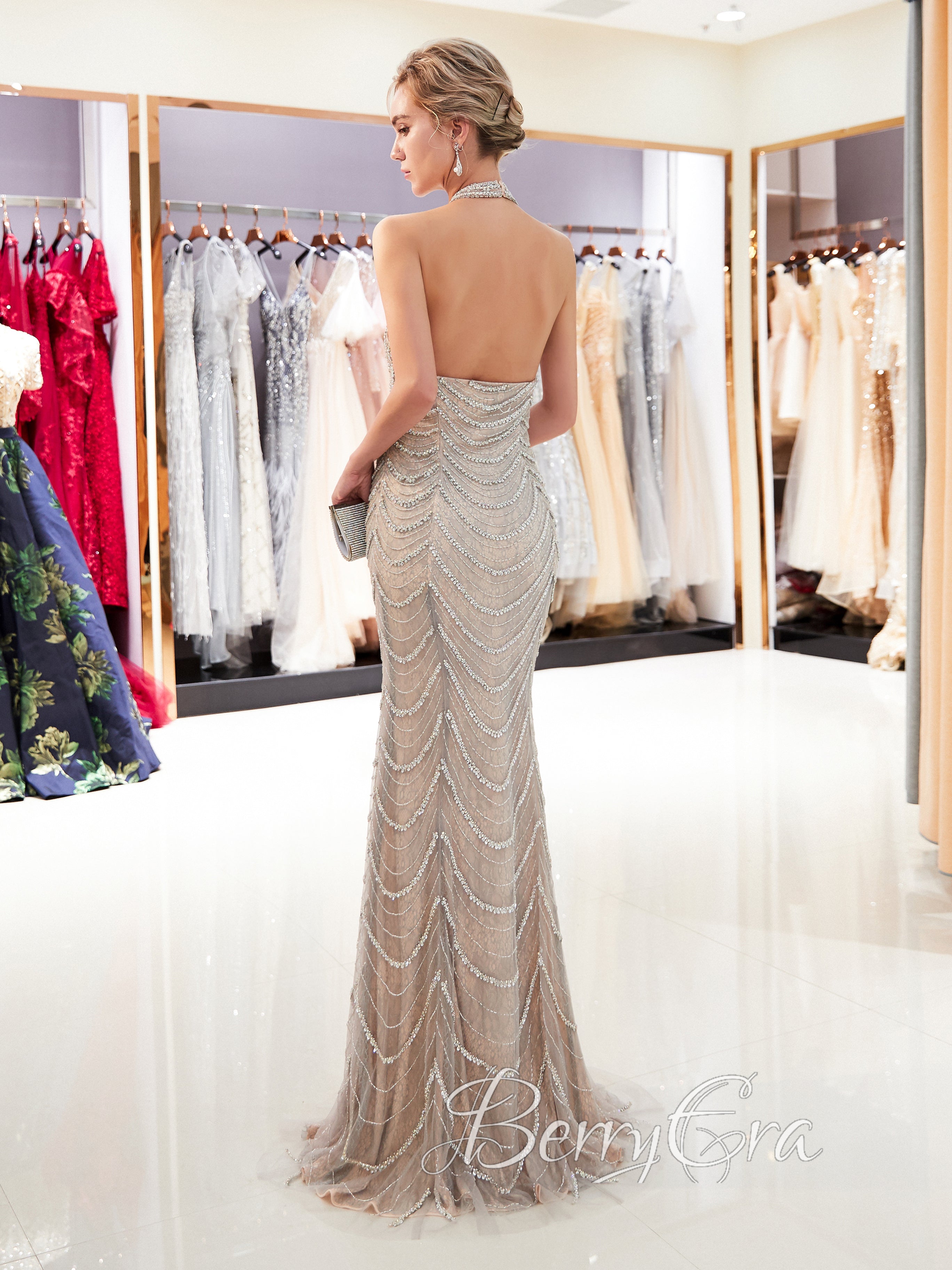 Halter Long Mermaid Prom Dresses, Beaded Prom Dresses, Luxury Formal Dresses, Evening Dresses, 2023 Prom Dresses