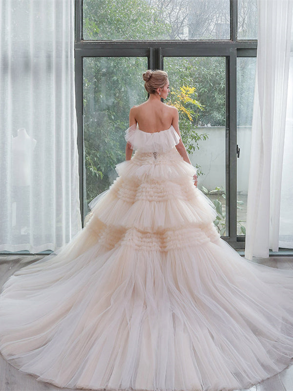 Strapless Layers of Tulle Puffy Wedding Dresses, Flowy A-line Wedding Dresses, Newest Wedding Dresses, 2021 Wedding Dresses