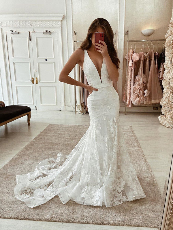 Elegant Lace Mermaid Wedding Dresses, Popular Bridal Gowns