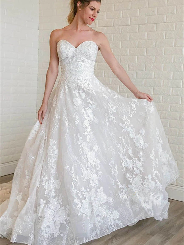 A-line Lace Popular Wedding Dresses, Sweetheart 2020 Wedding Dresses