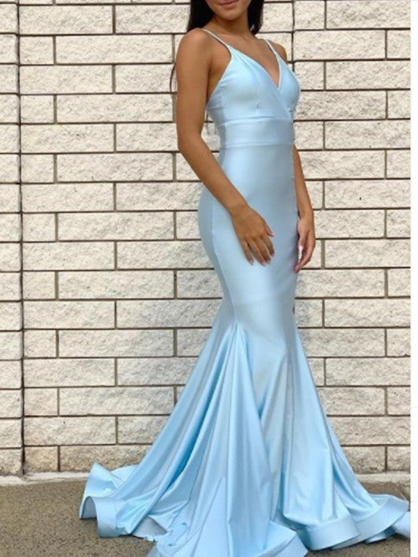 Spaghetti Straps V-neck Long Prom Dresses, Mermaid Newest 2021 Prom Dresses