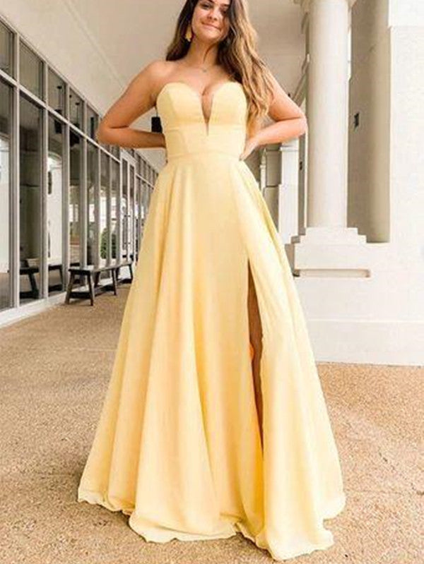 Sweetheart Long A-line Prom Dresses, Simple 2020 Prom Dresses Long