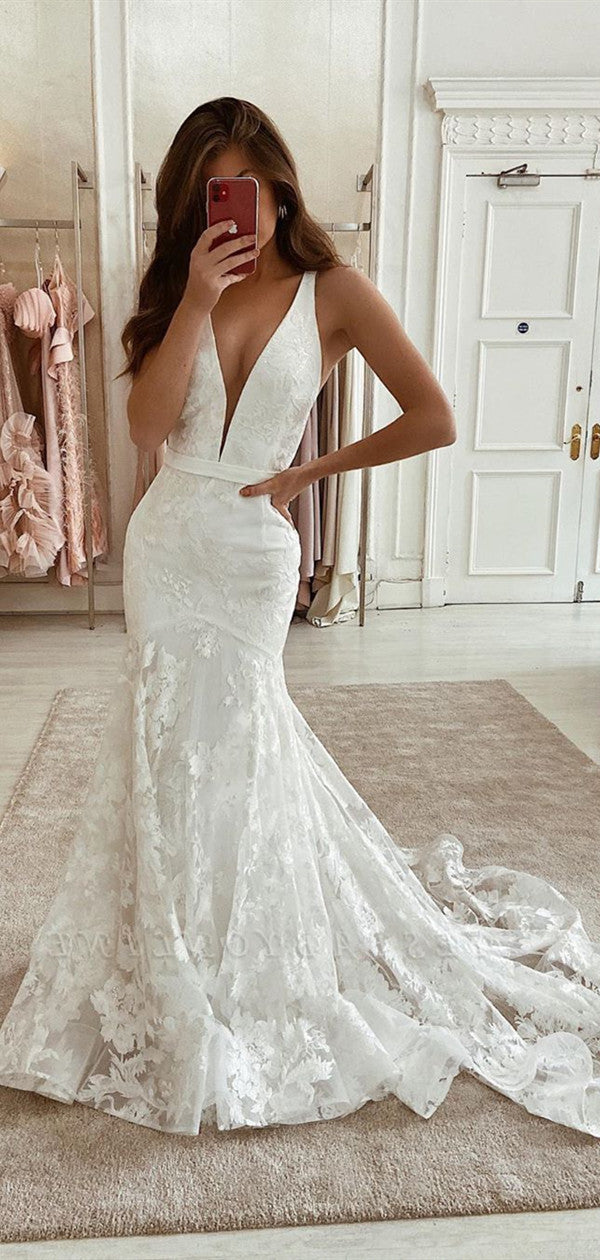 Elegant Lace Mermaid Wedding Dresses, Popular Bridal Gowns