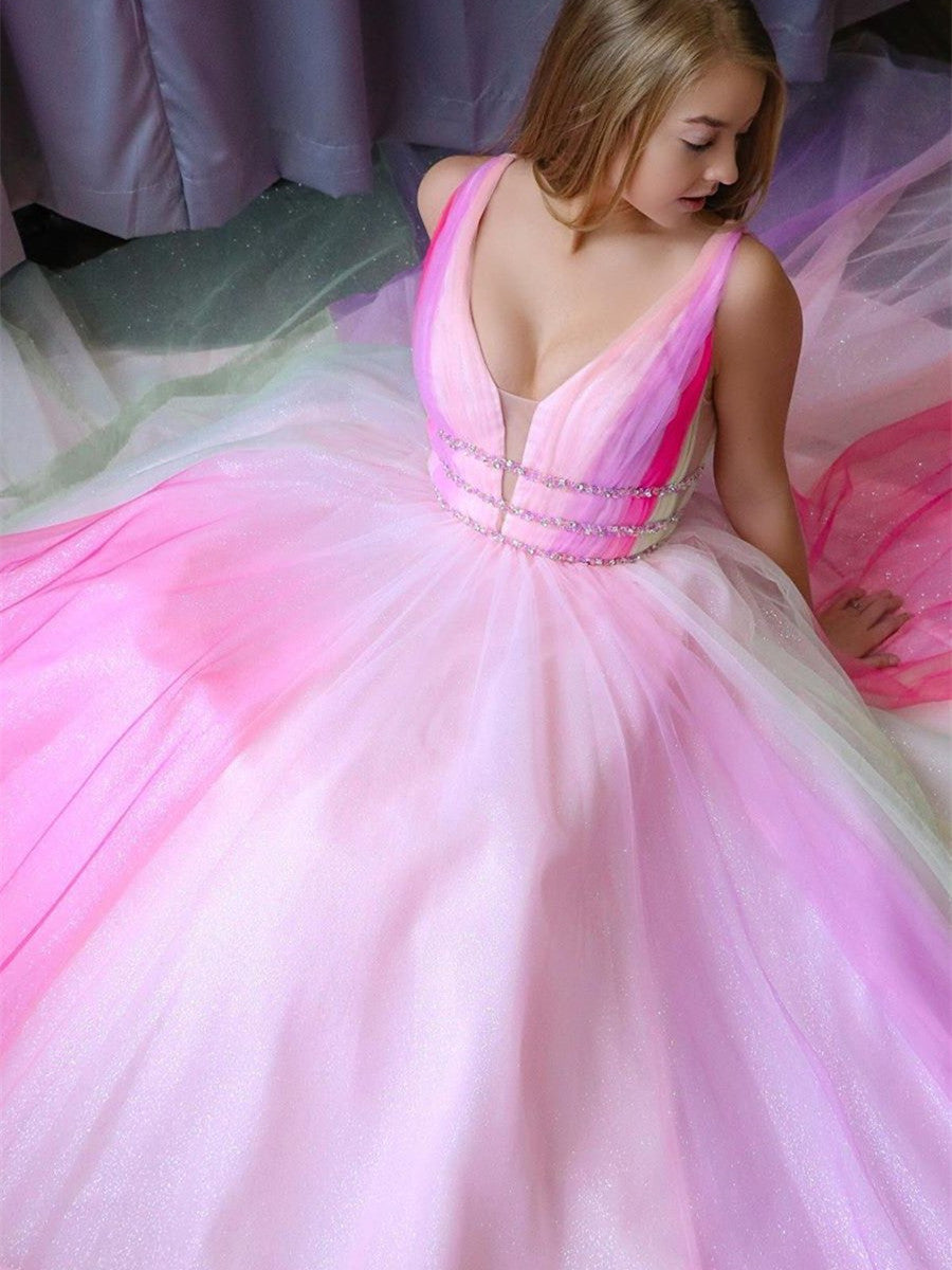 V-neck Shemmering Prom Dresses, Unique Colorful Prom Dresses, Long Prom Dresses, 2021 Prom Dresses