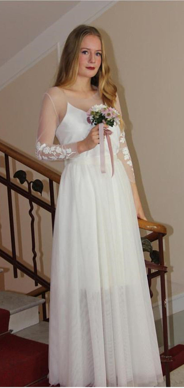 Long Sleeves Lace Wedding Dresses, Newest Simple Wedding Dresses