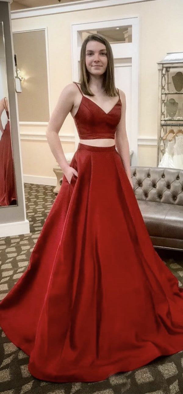 Simple Two Pieces Long Prom Dresses, 2020 Prom Dresses, A-line Prom Dresses