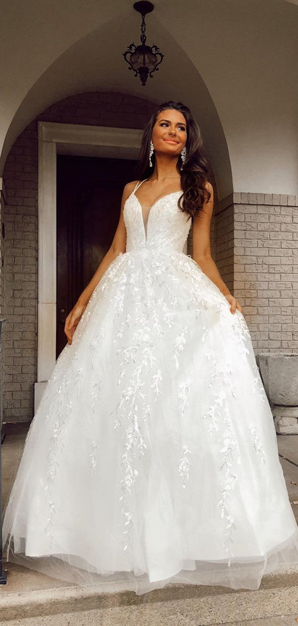 Popular A Line Lace Prom Dresses 2021, Quality Simple Lace Wedding Dresses, Bridal Gowns