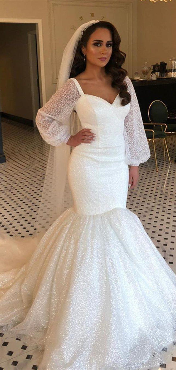 Long Sleeves Mermaid Newest Bridal Gowns, Fashion Design Popular Wedding Dresses
