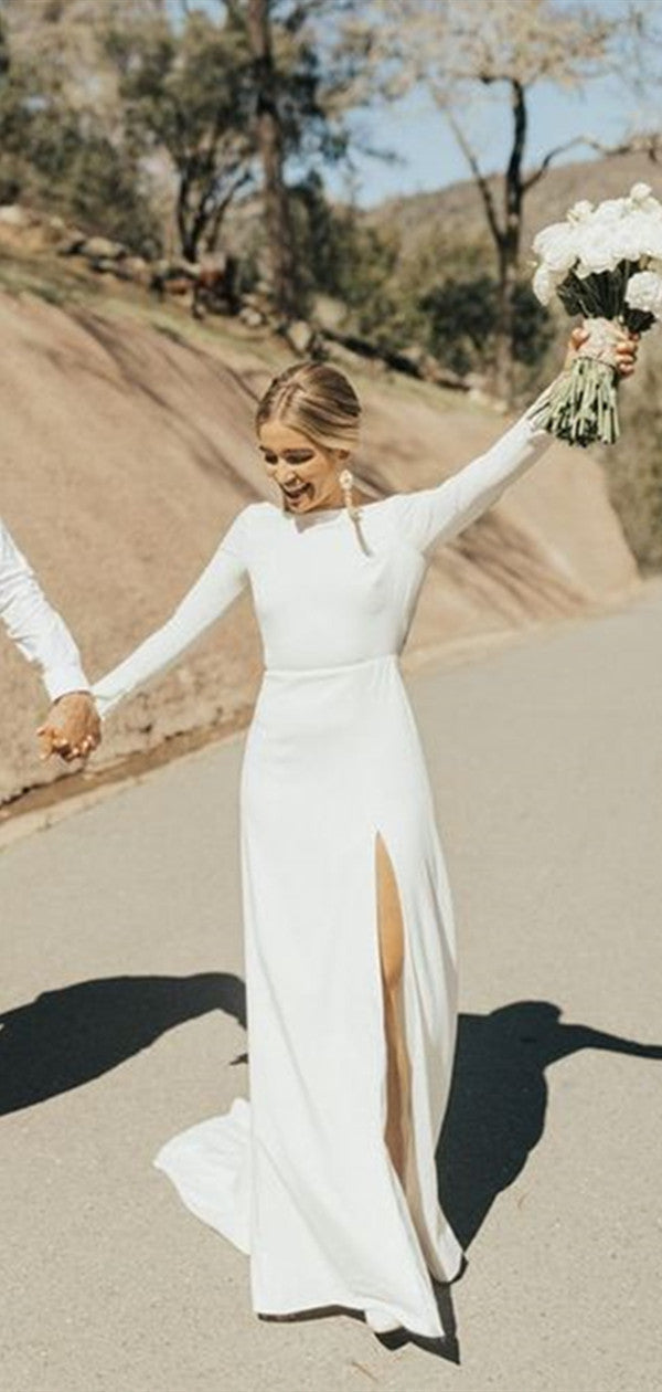 Long Sleeves Simple Wedding Dresses, Lace 2020 Wedding Dresses