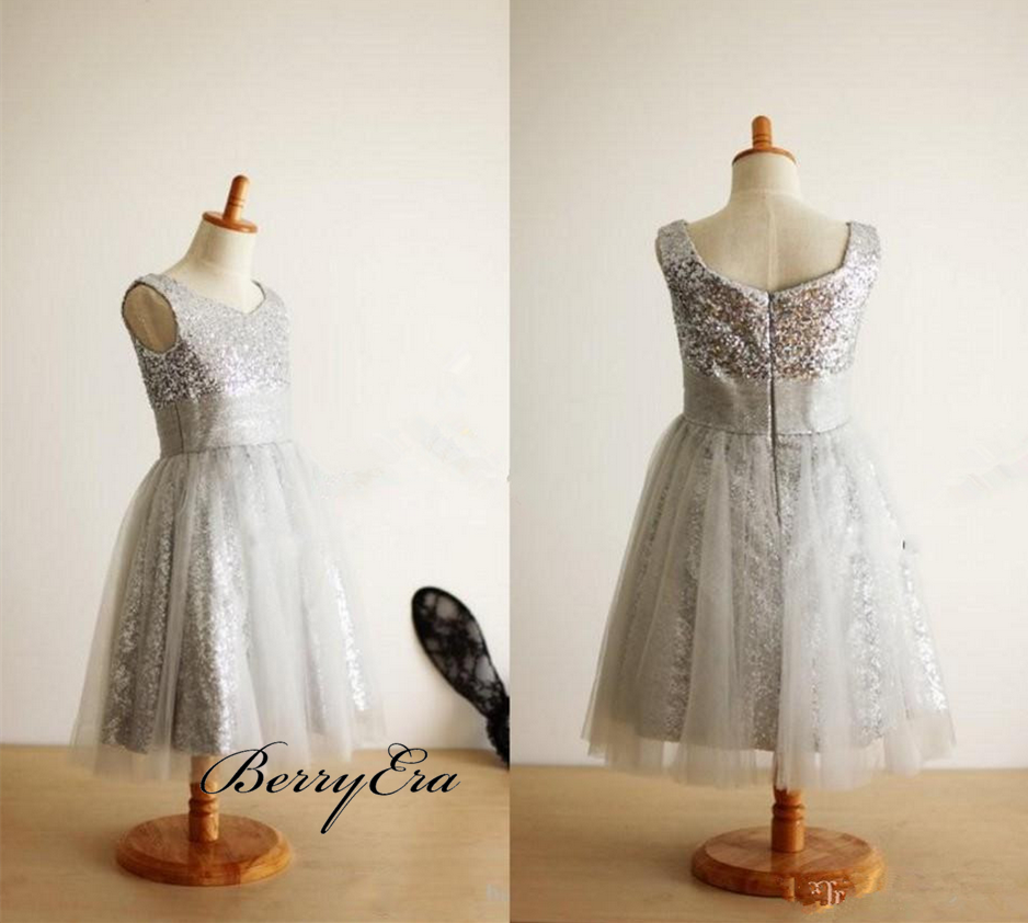 Tulle A-line Flower Girl Dresses, Sequins Wedding Girl Dresses